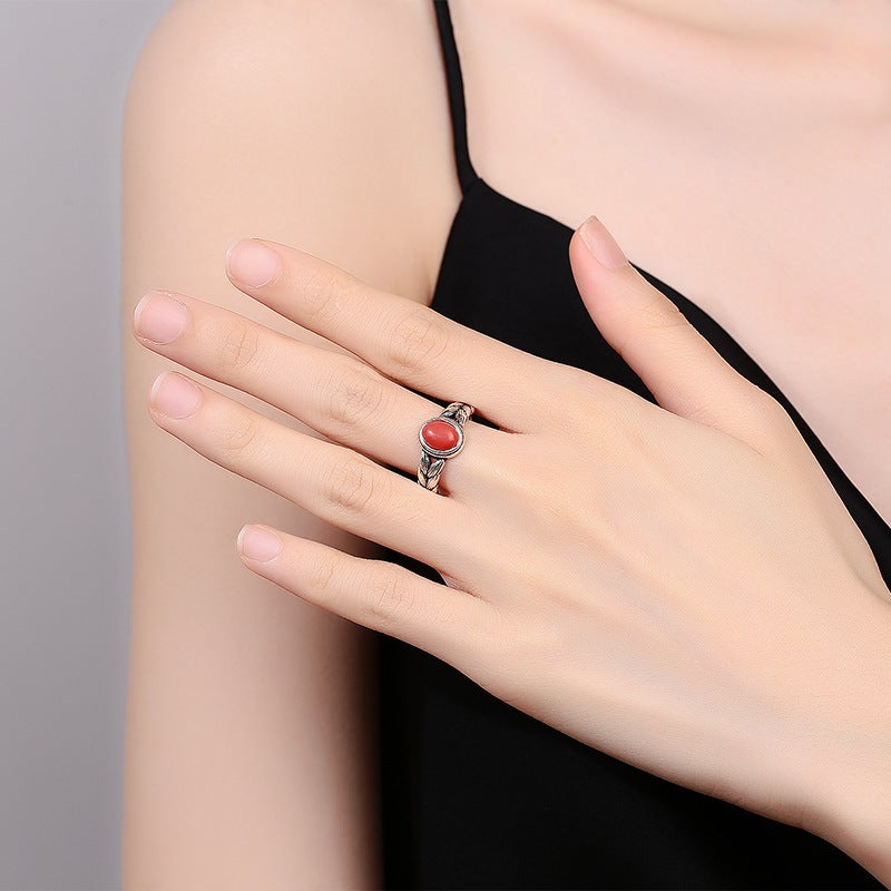 Vintage Red Plated Epoxy Wheat Ring For Women, Simple Retro Distressed Adjustable Ring - Image 5